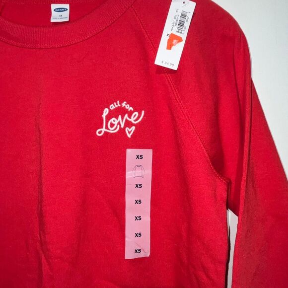 Old Navy Women's Red ‘All For Love’ Crewneck Pullover Sweatshirt Size XS NWT - Picture 4 of 10